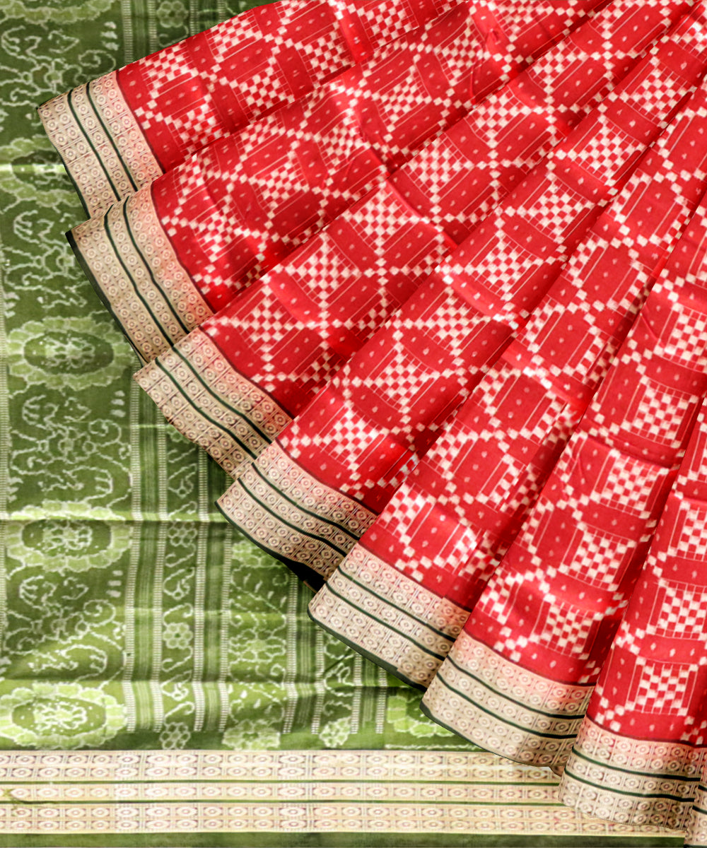 Red dark olive green silk handloom sambalpuri saree