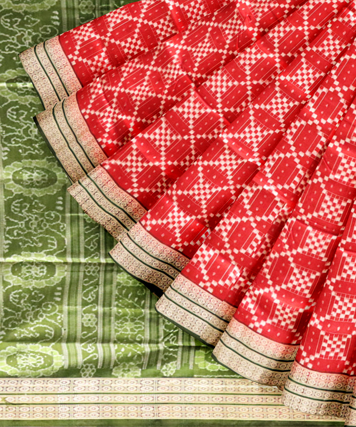 Red dark olive green silk handloom sambalpuri saree