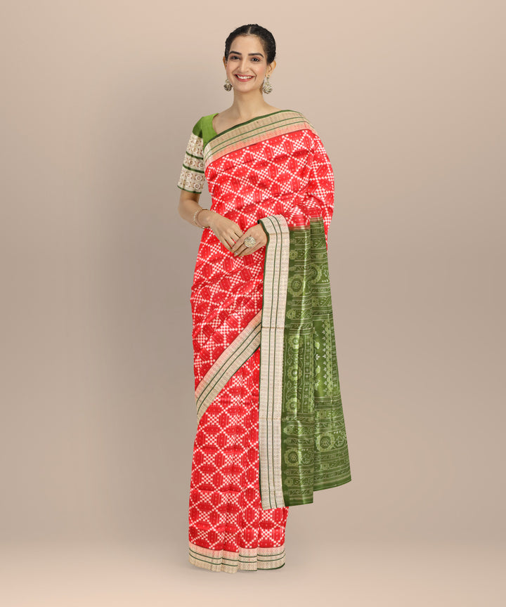 Red dark olive green silk handloom sambalpuri saree