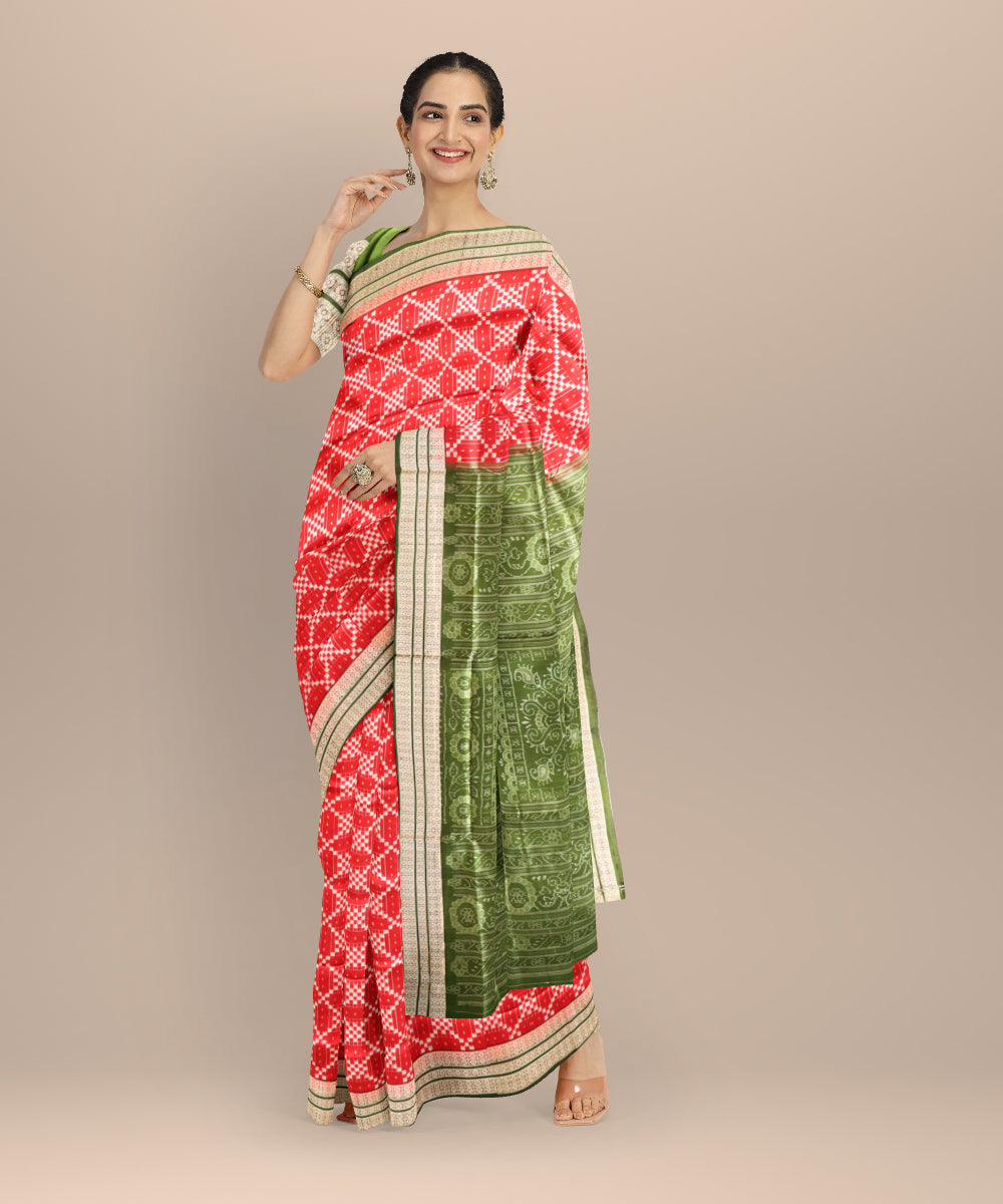 Red dark olive green silk handloom sambalpuri saree