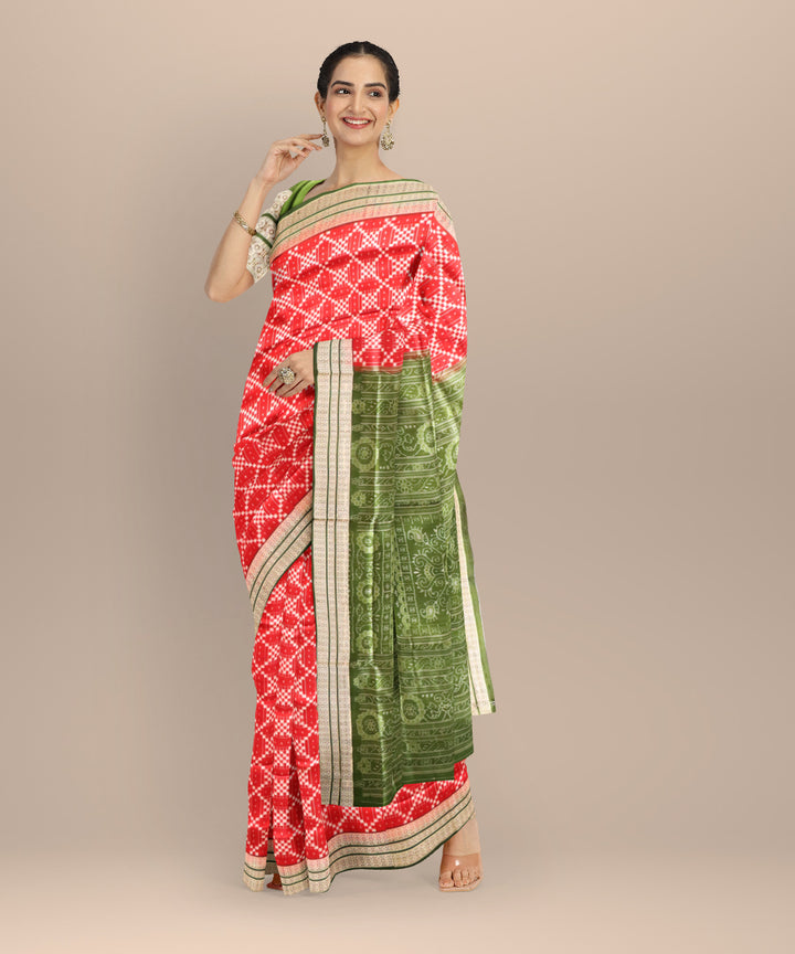 Red dark olive green silk handloom sambalpuri saree