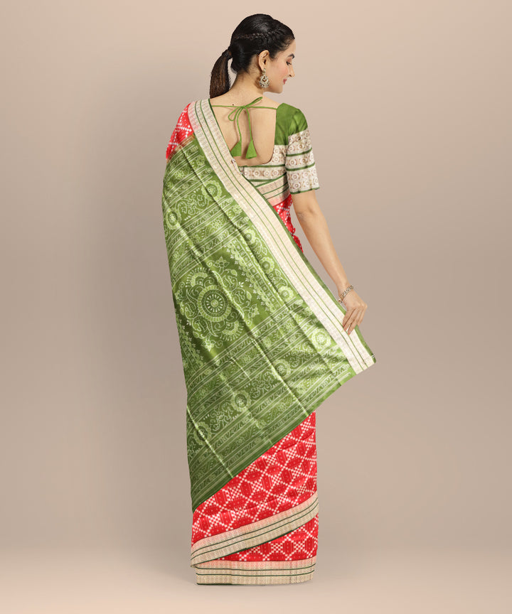 Red dark olive green silk handloom sambalpuri saree