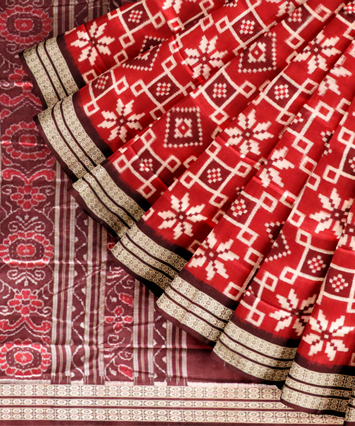 Red black bean silk handloom sambalpuri saree