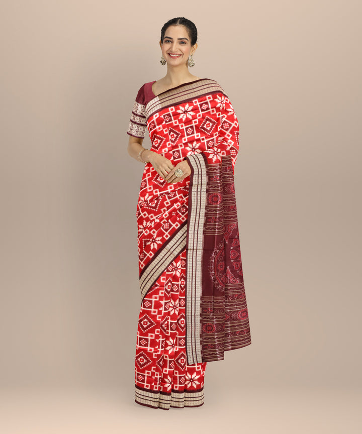 Red dark olive green silk handloom sambalpuri saree
