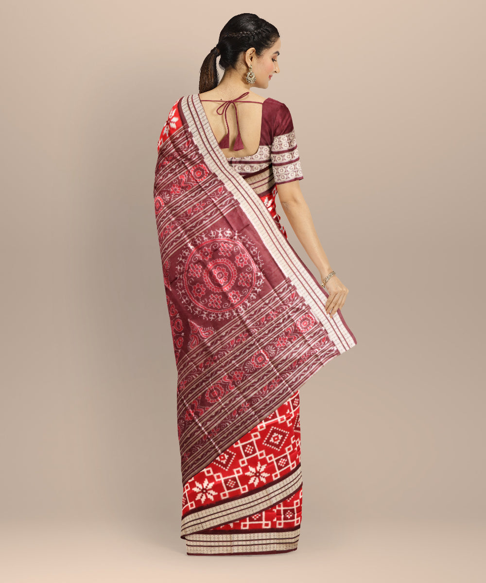Red black bean silk handloom sambalpuri saree