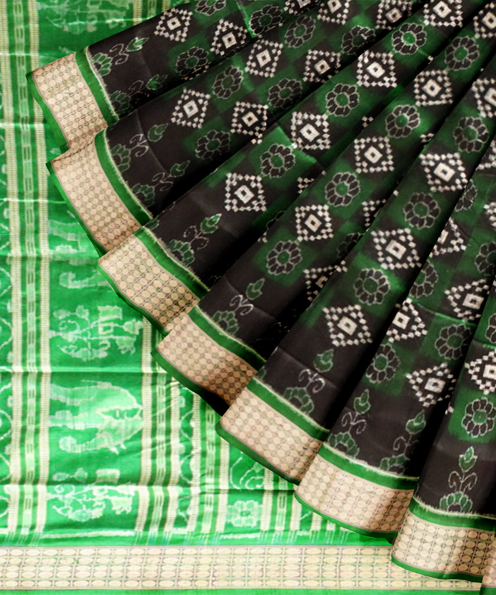 Black dark green silk handloom sambalpuri saree