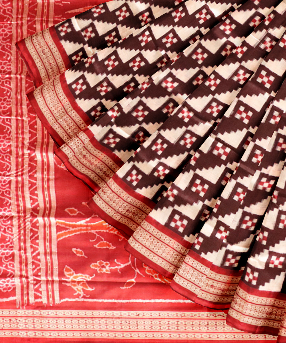 Multicolor dark red handloom sambalpuri silk saree