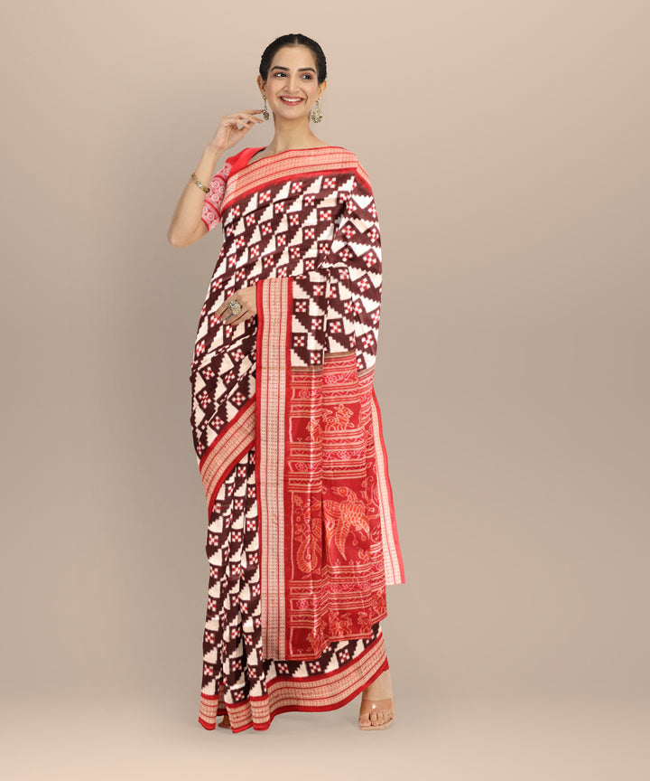 Multicolor dark red handloom sambalpuri silk saree
