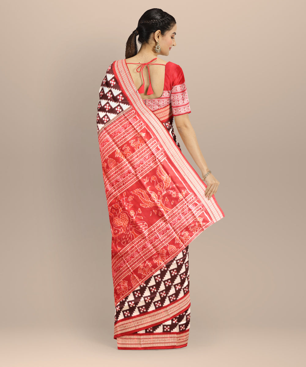 Multicolor dark red handloom sambalpuri silk saree
