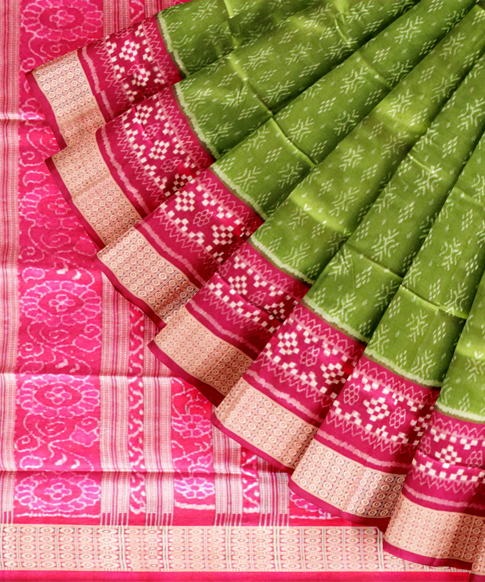 Dark green fashion fuchsia silk handloom sambalpuri saree