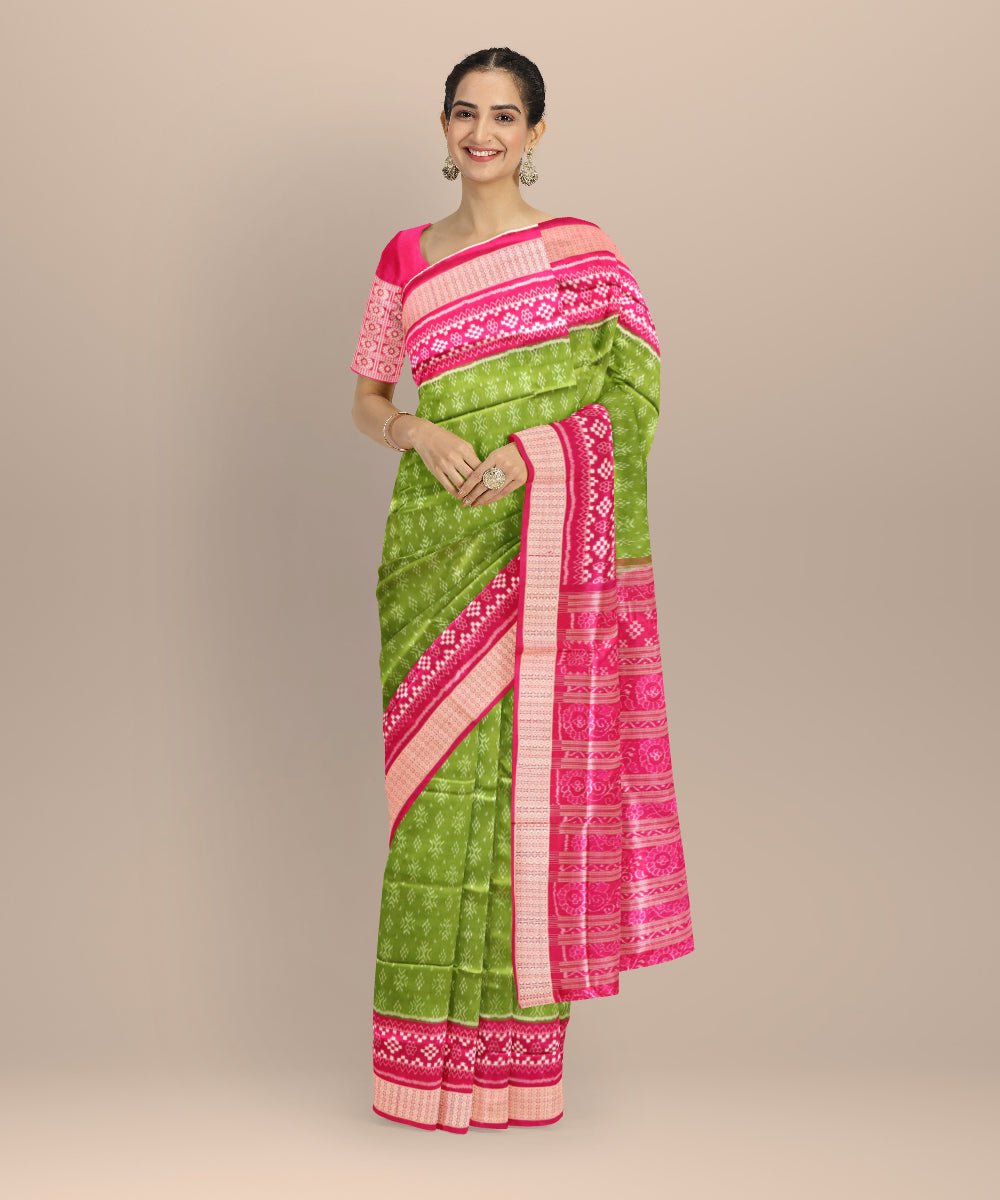 Dark green fashion fuchsia silk handloom sambalpuri saree