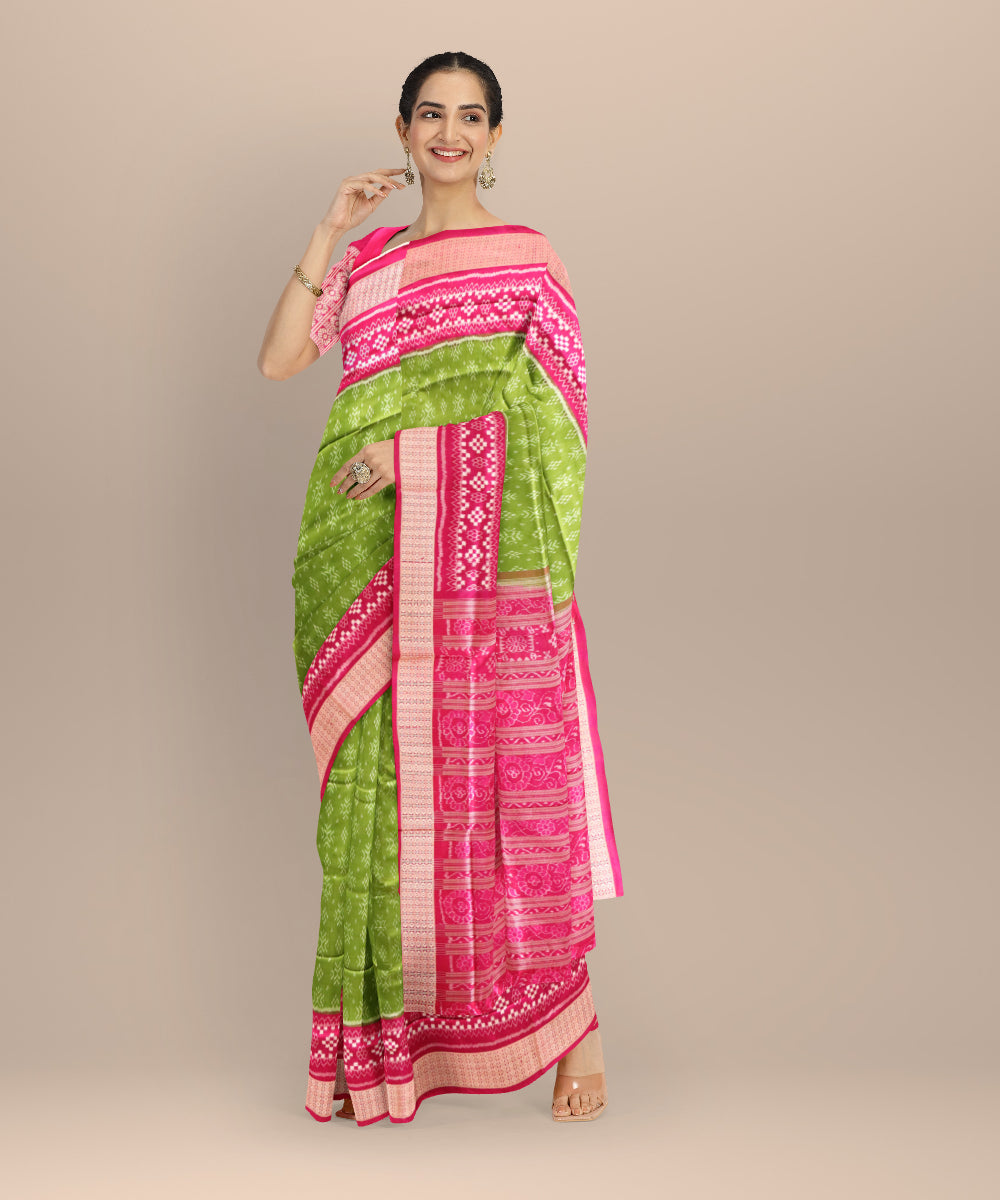 Dark green fashion fuchsia silk handloom sambalpuri saree