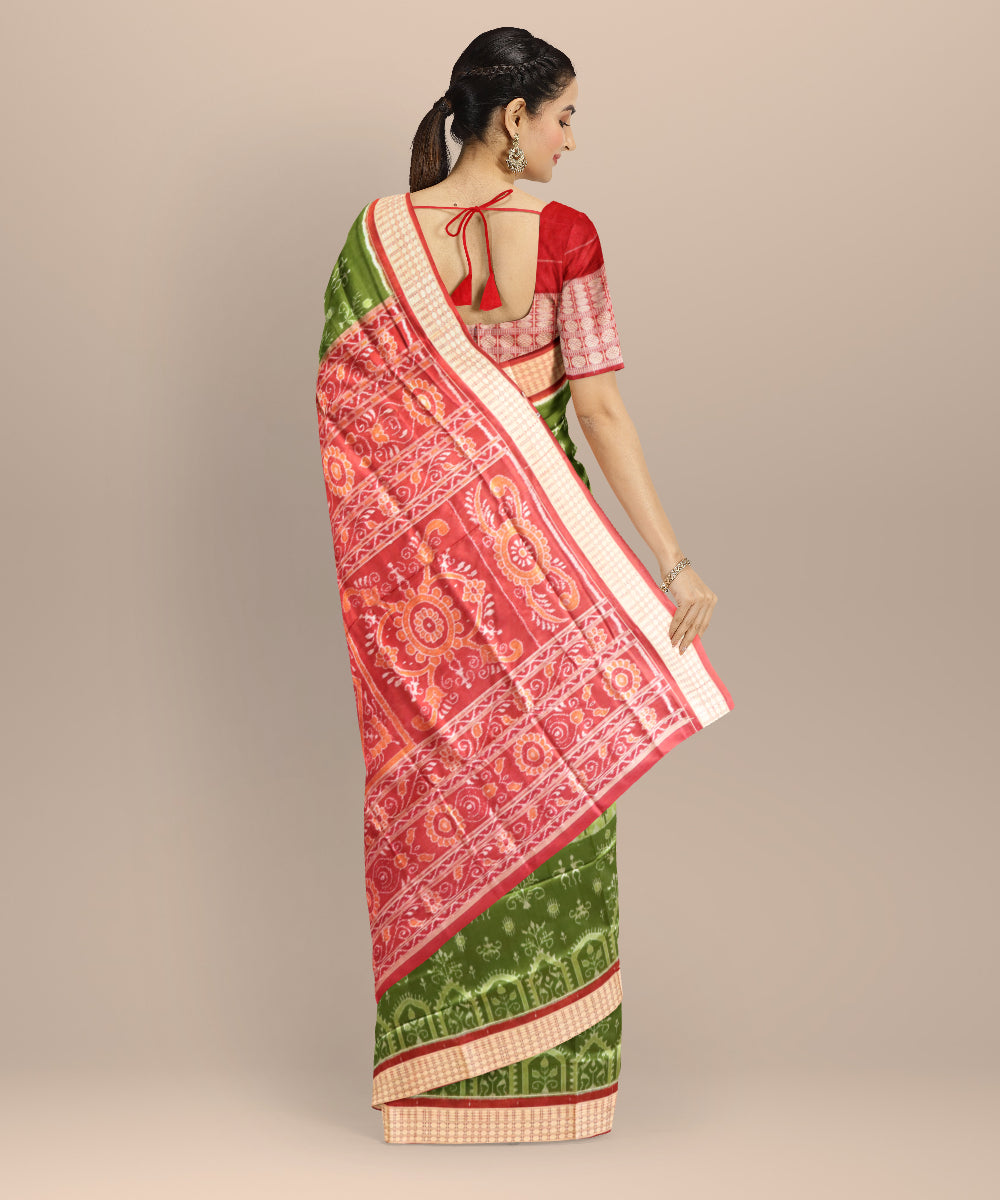 Teal green maroon handloom sambalpuri silk saree