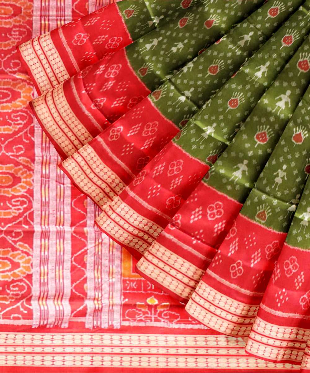 Teal green dark red handloom silk sambalpuri saree