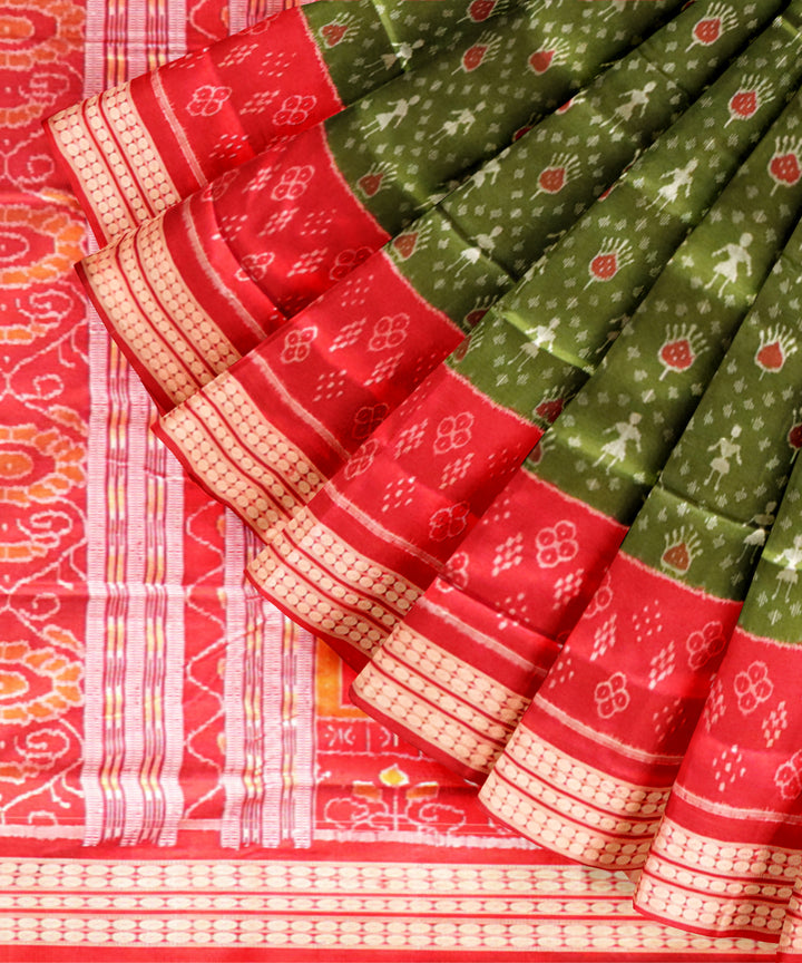 Teal green dark red handloom silk sambalpuri saree