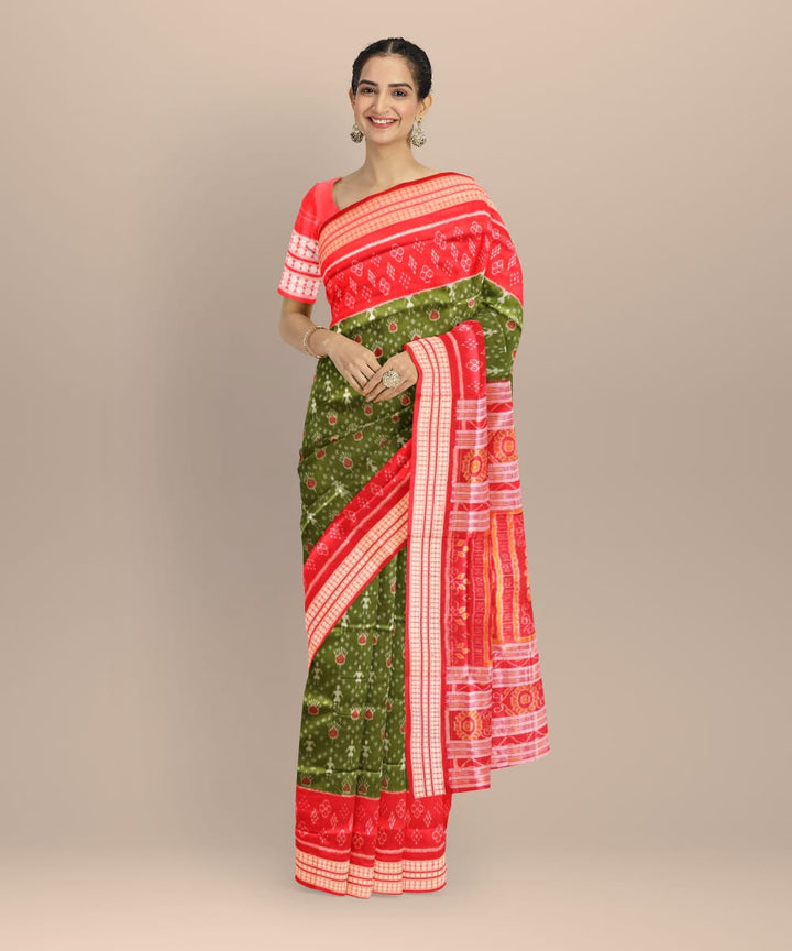 Teal green dark red handloom silk sambalpuri saree
