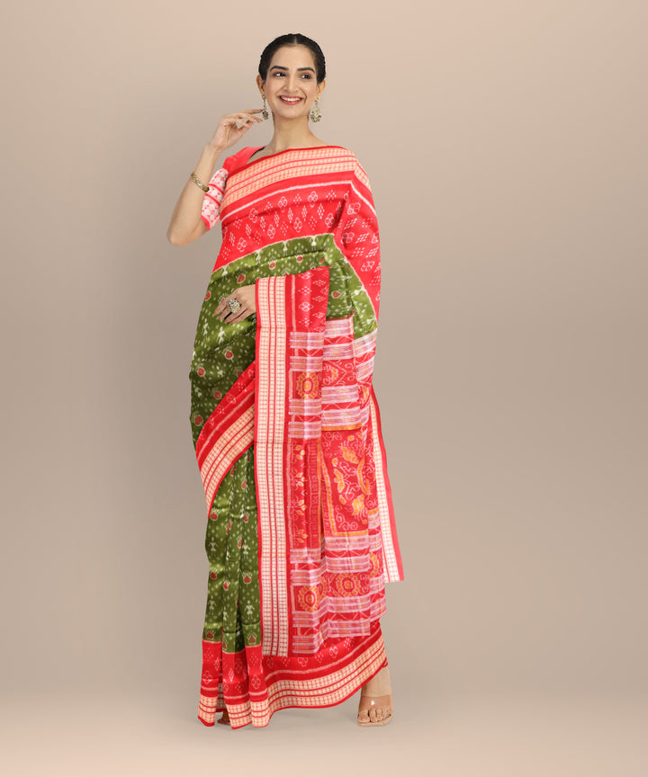 Teal green dark red handloom silk sambalpuri saree