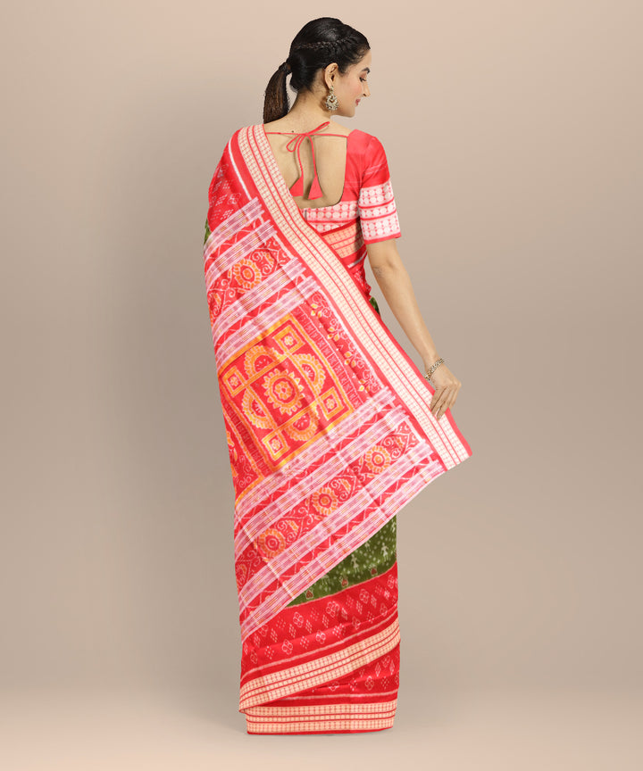 Teal green dark red handloom silk sambalpuri saree