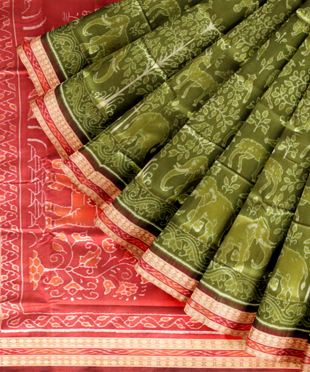 Teal green maroon silk handwoven sambalpuri saree