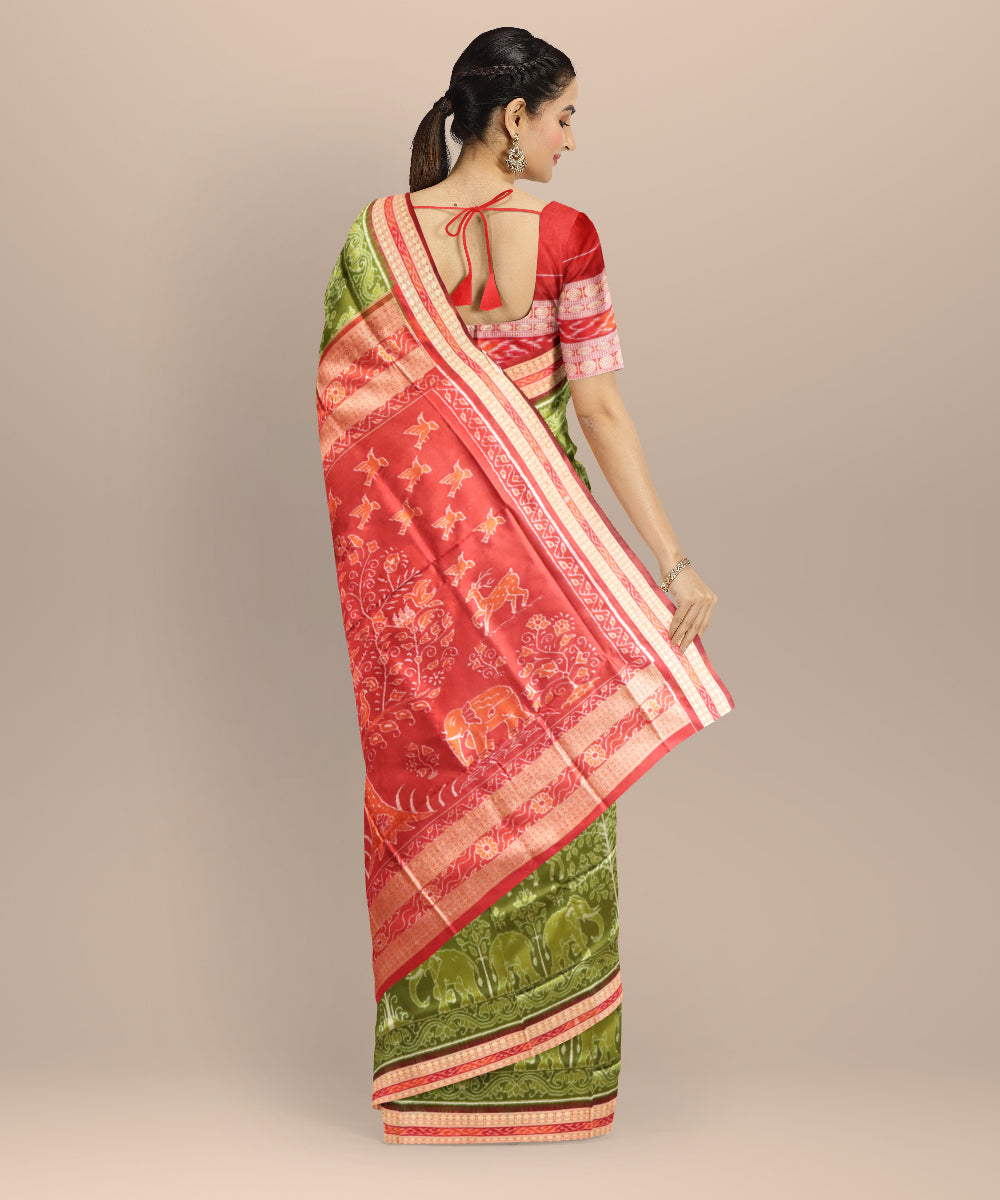 Teal green maroon silk handwoven sambalpuri saree