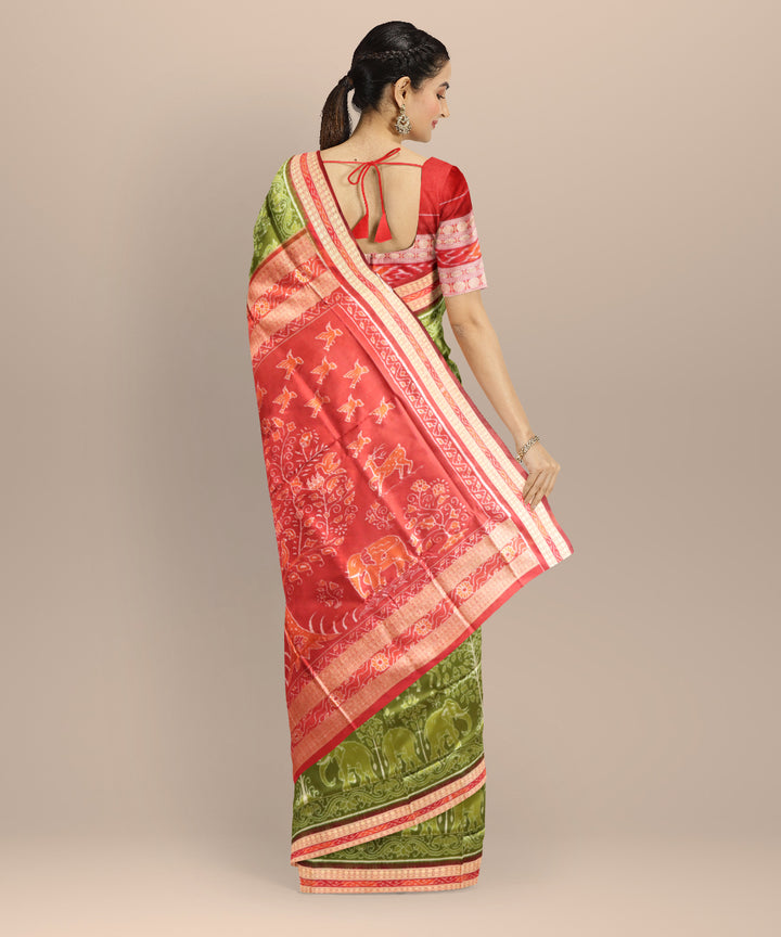 Teal green maroon silk handwoven sambalpuri saree