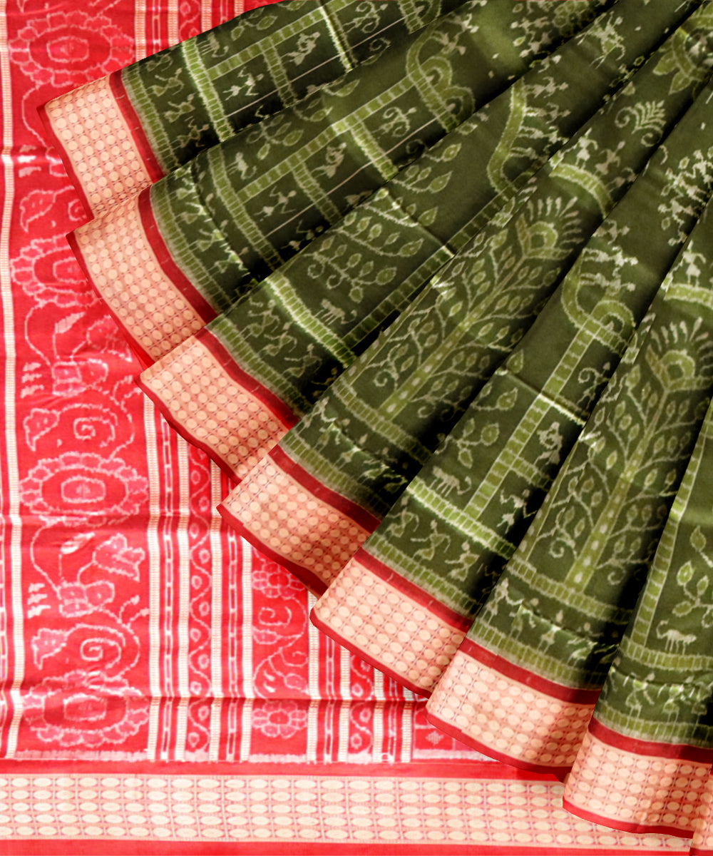 Teal green maroon silk sambalpuri handloom saree