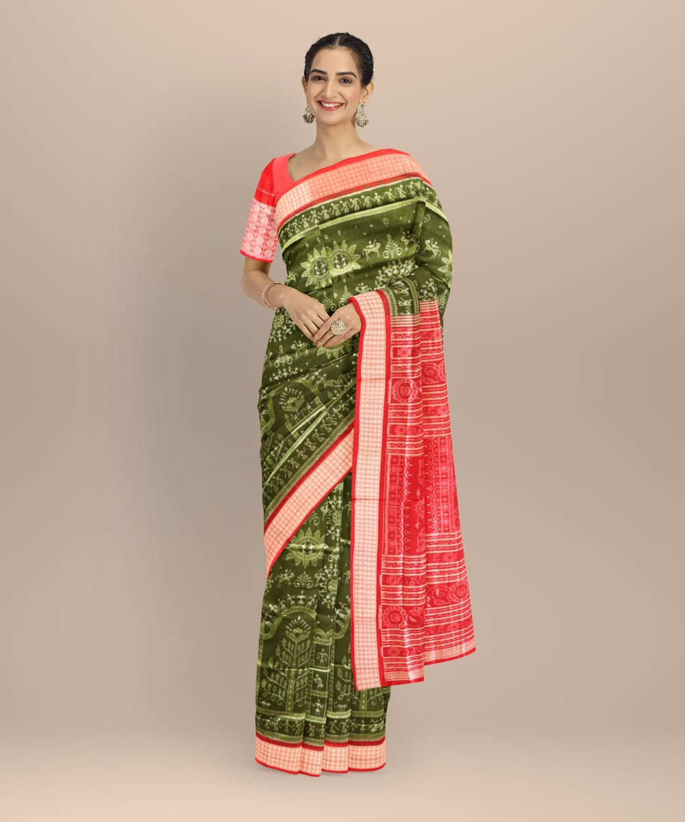 Teal green maroon silk sambalpuri handloom saree