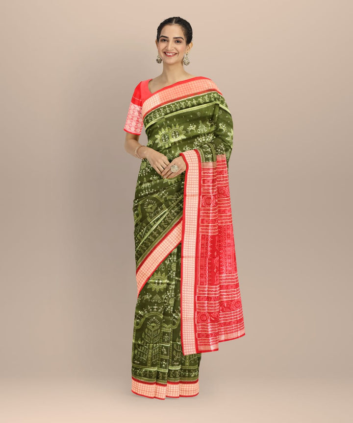 Teal green maroon silk sambalpuri handloom saree