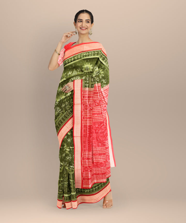 Teal green maroon silk sambalpuri handloom saree