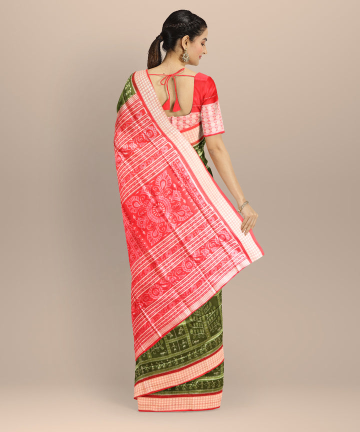 Teal green maroon silk sambalpuri handloom saree