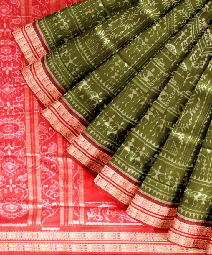 Teal green maroon silk handloom sambalpuri saree