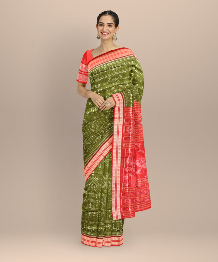 Teal green maroon silk handloom sambalpuri saree