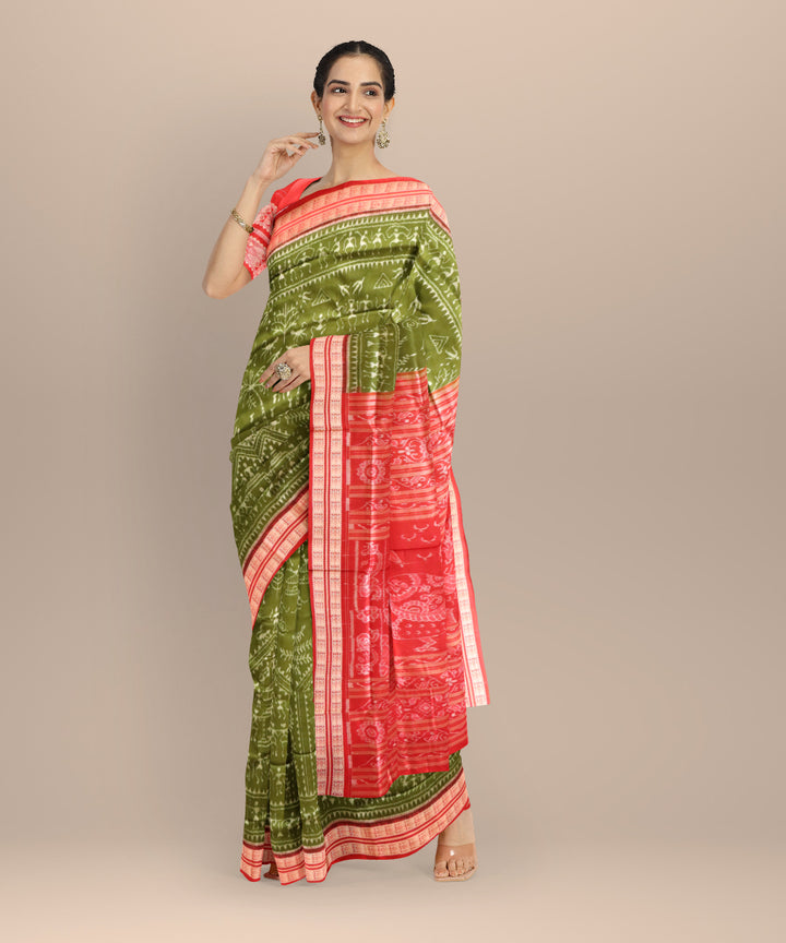Teal green maroon silk handloom sambalpuri saree