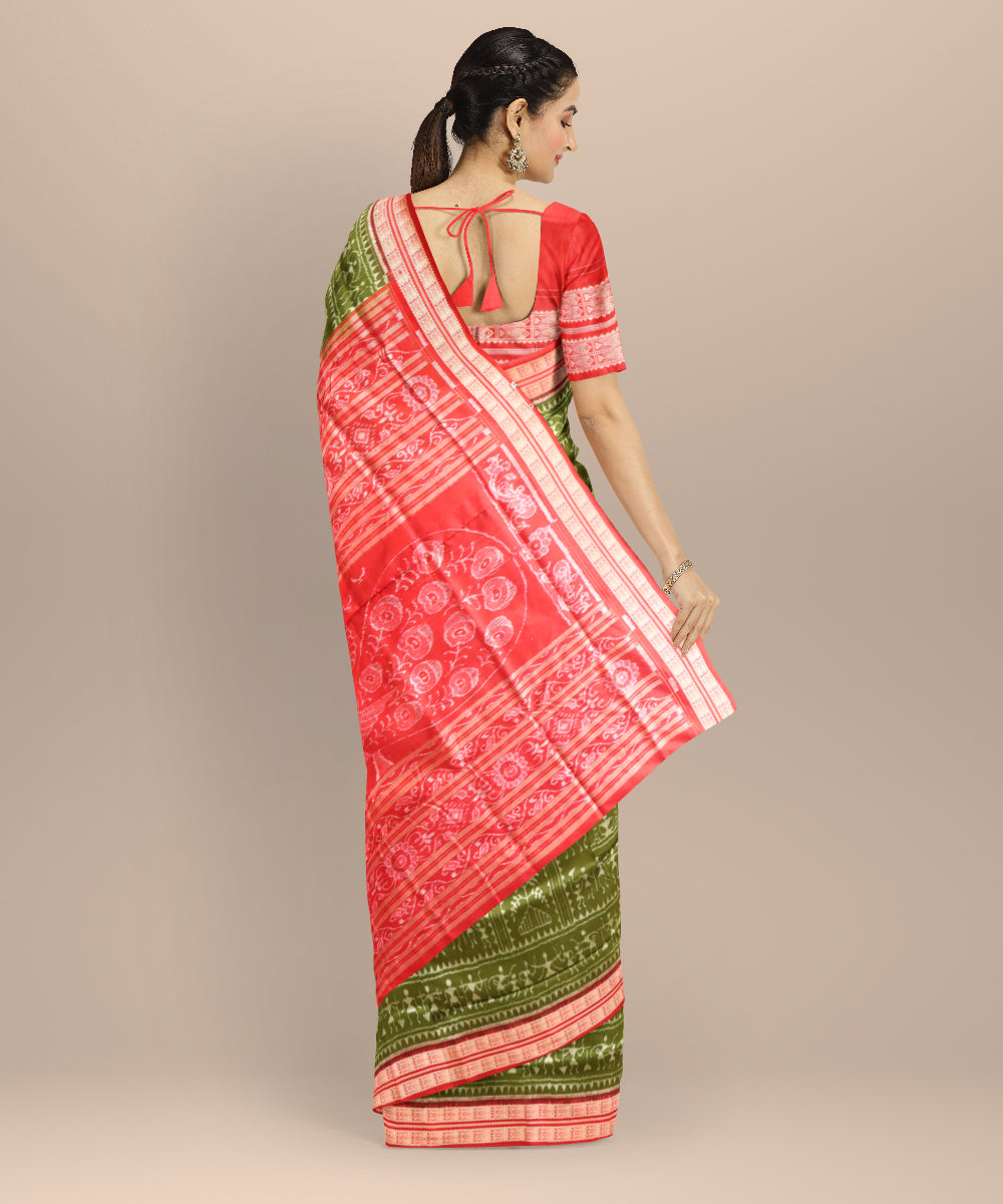 Teal green maroon silk handloom sambalpuri saree