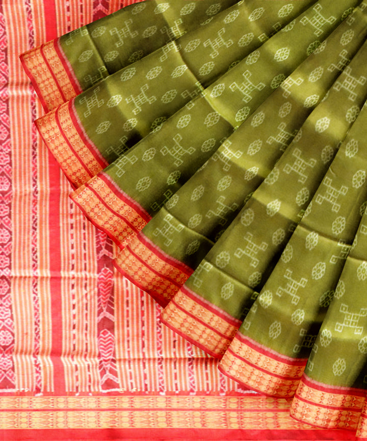 Teal green dark red silk handloom sambalpuri saree