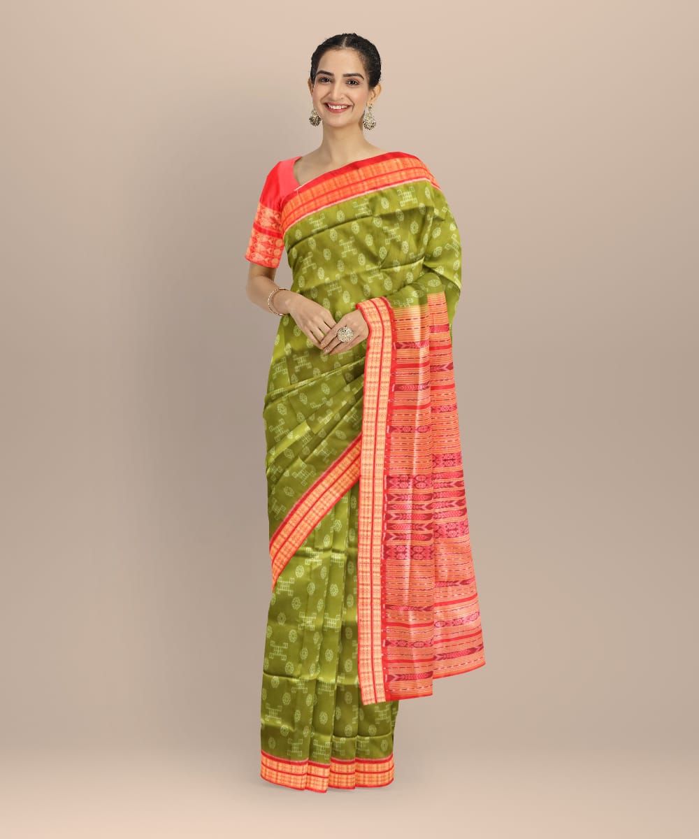 Teal green dark red silk handloom sambalpuri saree