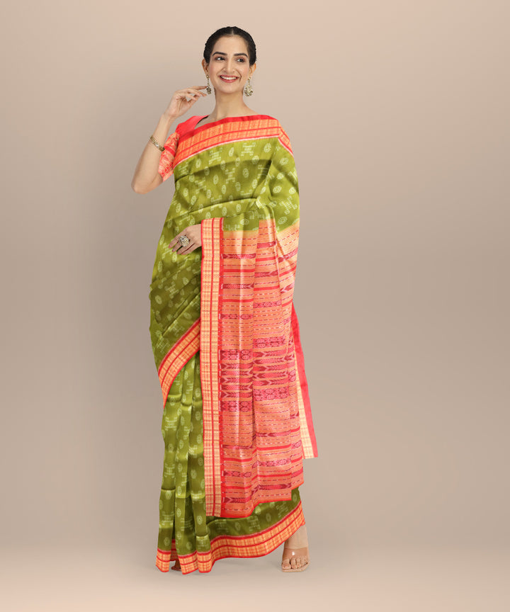 Teal green dark red silk handloom sambalpuri saree