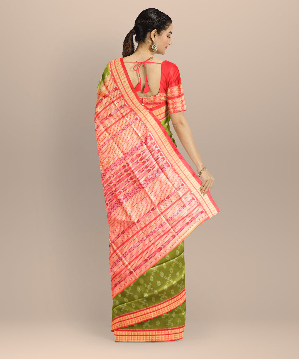 Teal green dark red silk handloom sambalpuri saree