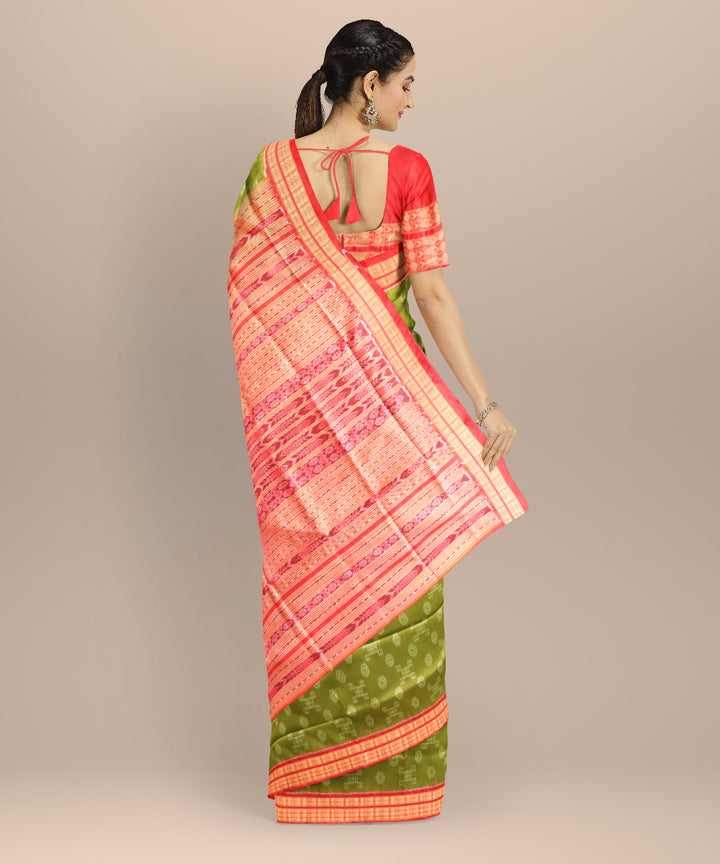 Teal green dark red silk handloom sambalpuri saree