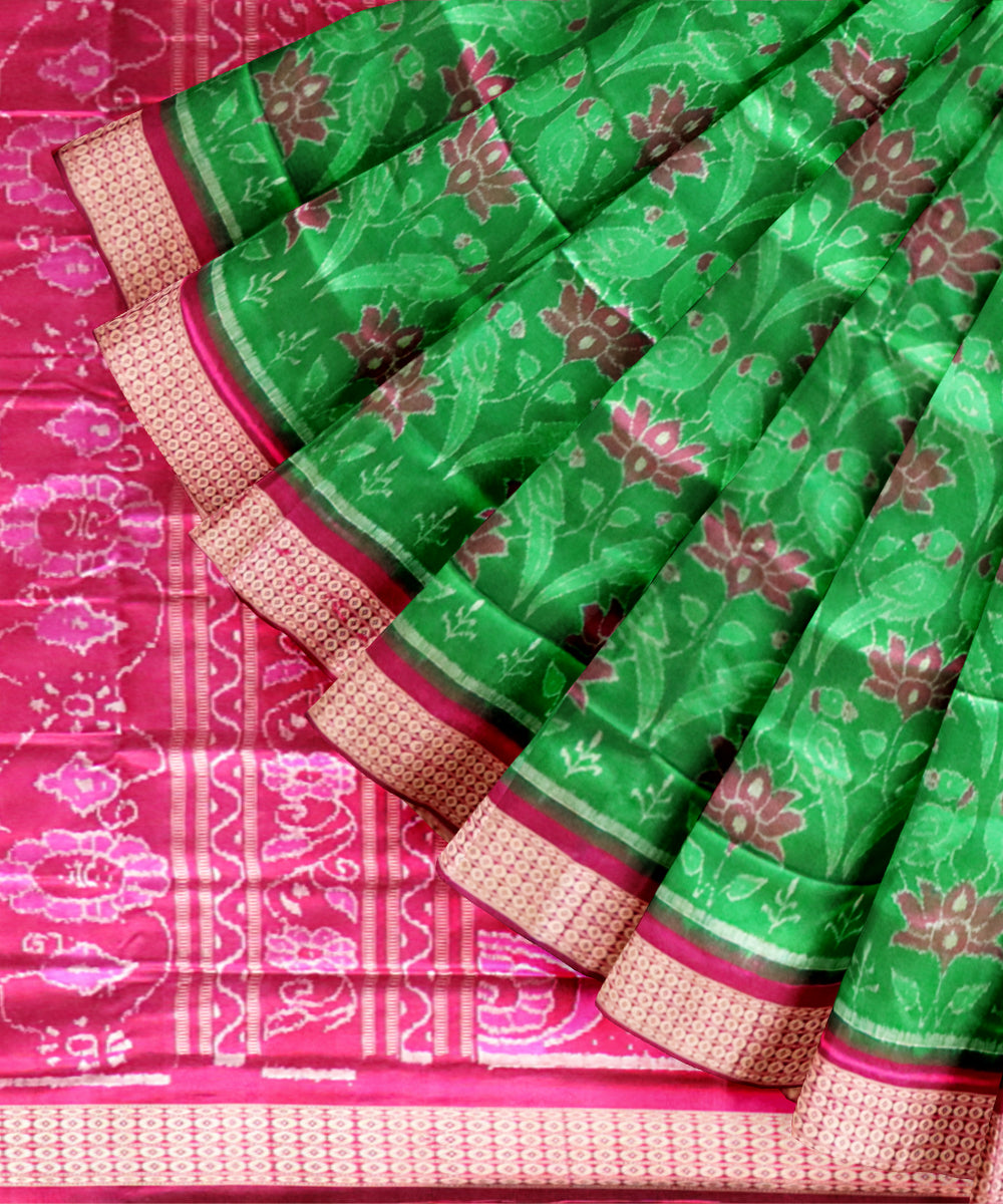 Cyan green fashion fuchsia silk handloom sambalpuri saree