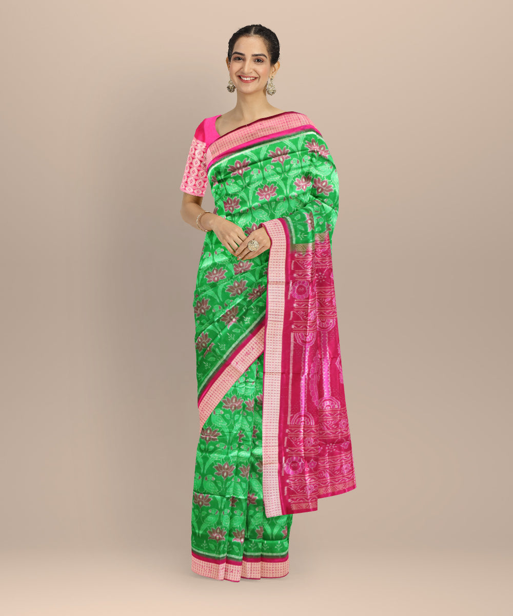 Cyan green fashion fuchsia silk handloom sambalpuri saree