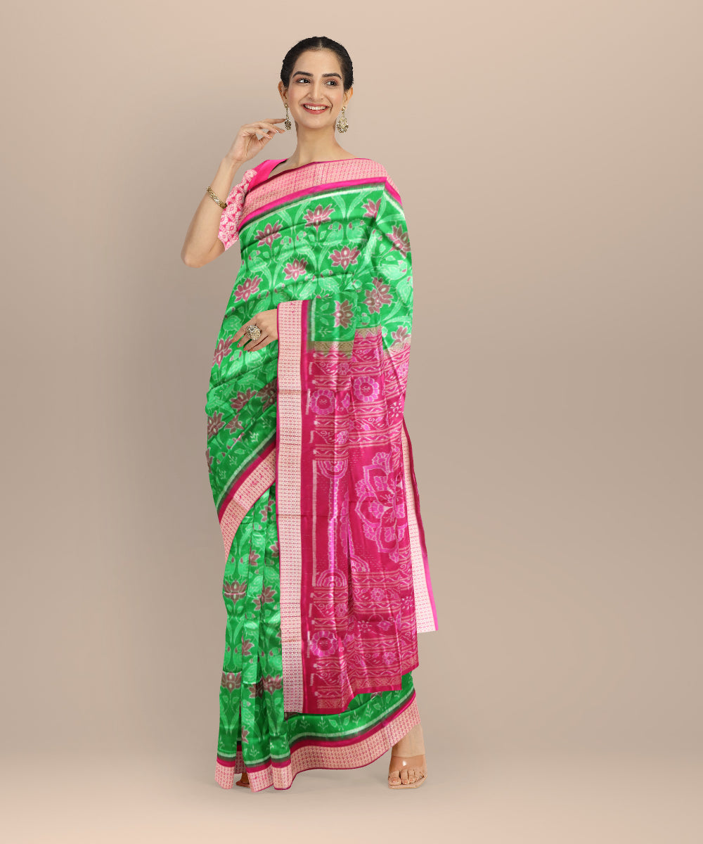 Cyan green fashion fuchsia silk handloom sambalpuri saree