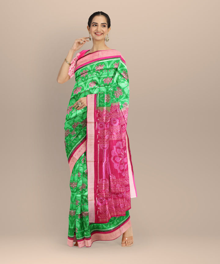 Cyan green fashion fuchsia silk handloom sambalpuri saree