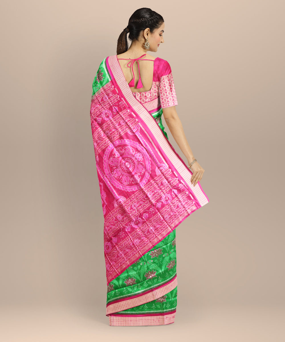 Cyan green fashion fuchsia silk handloom sambalpuri saree