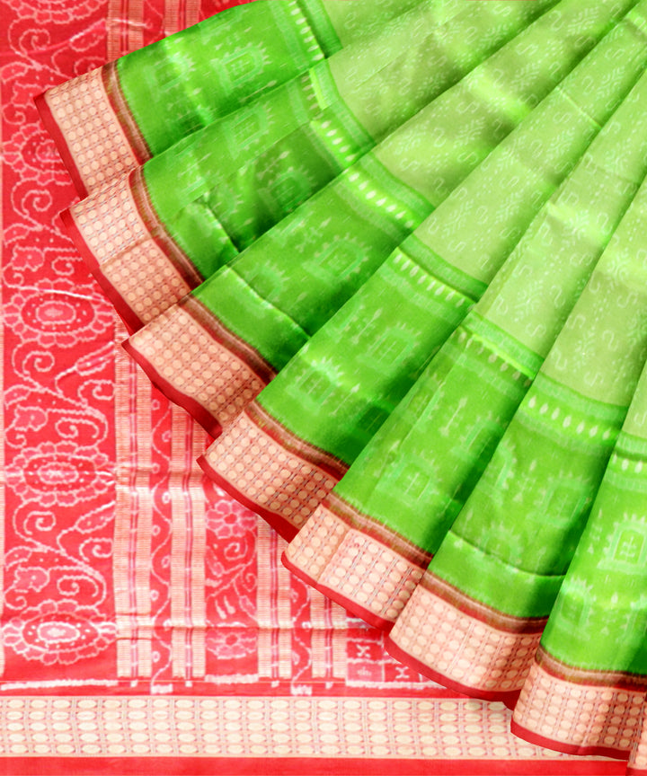 Dark green dark red silk handloom sambalpuri saree
