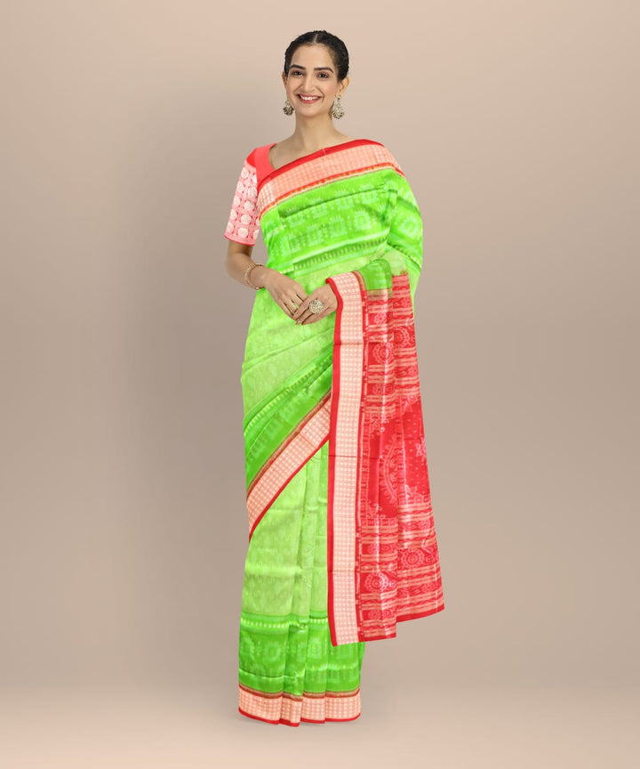 Dark green dark red silk handloom sambalpuri saree