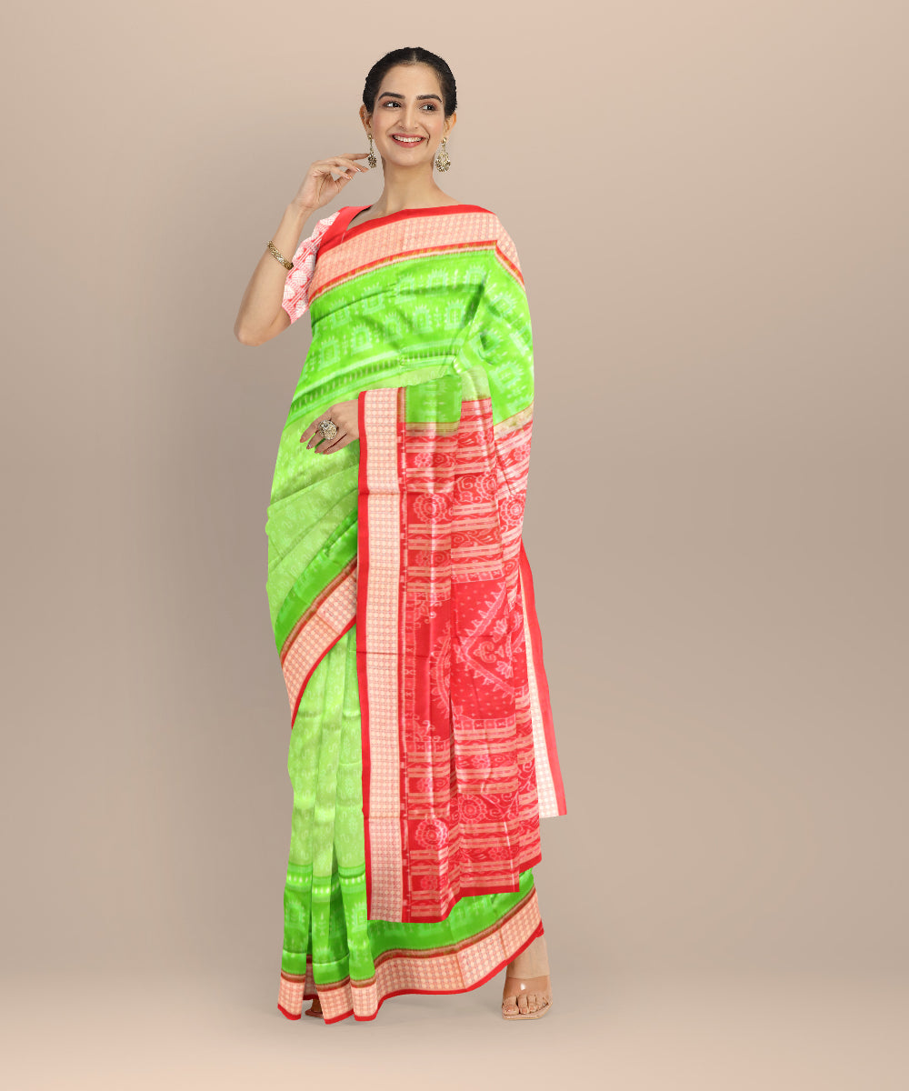 Dark green dark red silk handloom sambalpuri saree