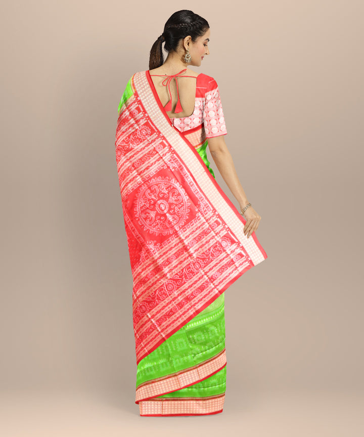 Dark green dark red silk handloom sambalpuri saree