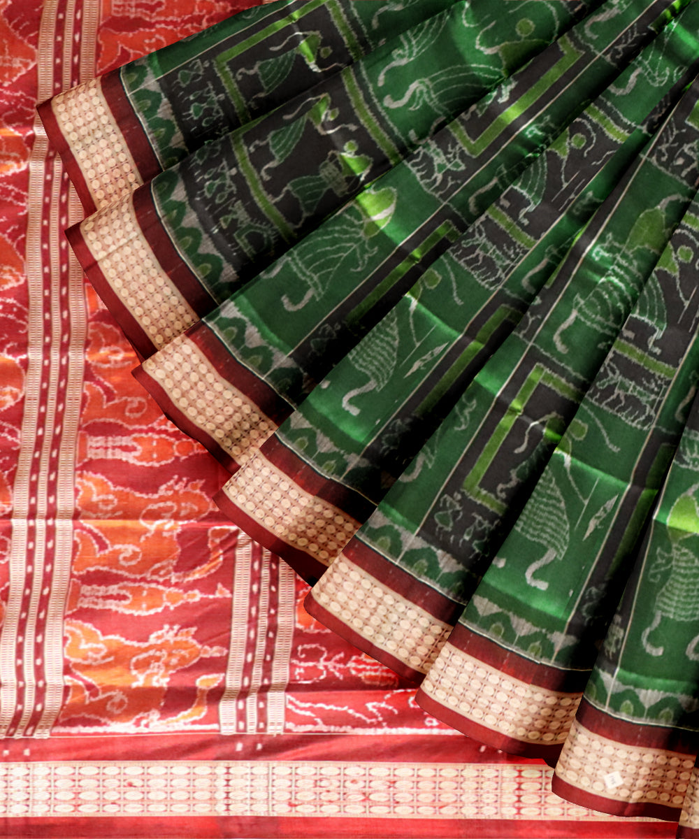 Dark green maroon silk handloom sambalpuri saree