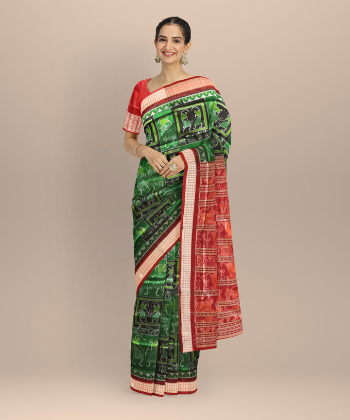 Dark green maroon silk handloom sambalpuri saree